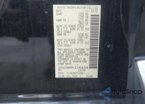 2015 Nissan Murano Sl из США, поврежденный, VIN 5N1AZ2MH6FN226458